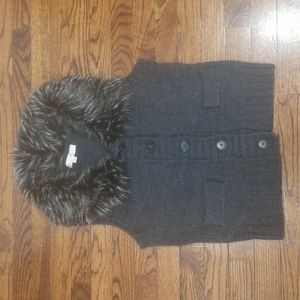 LOFT Sleeveless Faux Fur Collar Charcoal Sweater